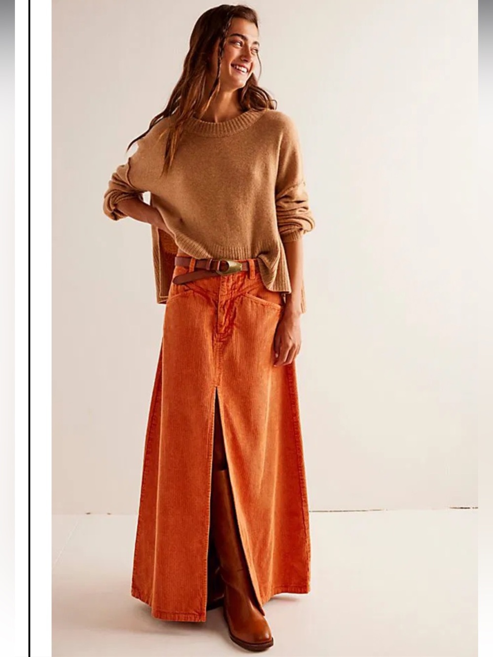 We The Free "Come As You Are" Corduroy Maxi Skirt 6 Copper